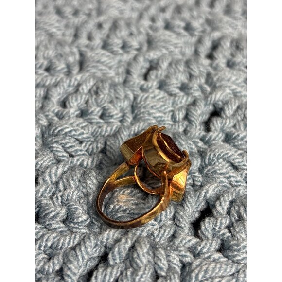 Vintage Direction One Ring Size 6.75 Goldtone Brown Faceted Glass Worn - Picture 5 of 6